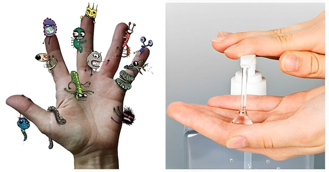 Variedad de bacterias en las manos. 